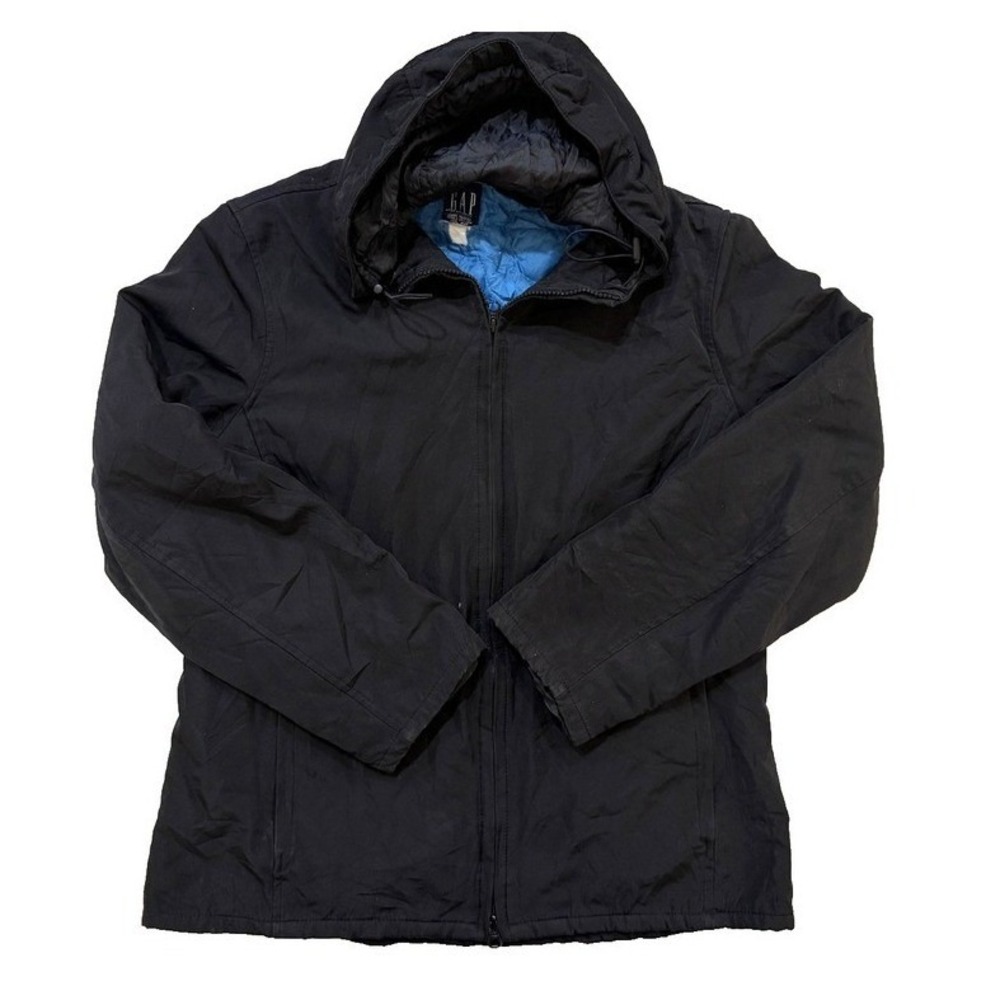 90s GAP Mens Black Hooded Puffer Jacket Quilted Lined Gorpcore Mens M Korea Made